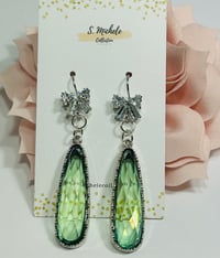 Image 3 of Rhinestone Bow w Olive Drop Earrings