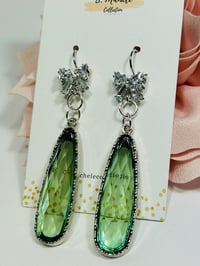 Image 4 of Rhinestone Bow w Olive Drop Earrings