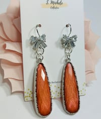 Image 2 of Rhinestone Bow w Coral Drop Earrings