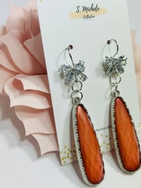 Image 3 of Rhinestone Bow w Coral Drop Earrings