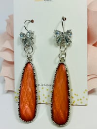 Image 4 of Rhinestone Bow w Coral Drop Earrings
