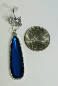 Image 3 of Rhinestone Bow w Navy Blue Drop Earrings