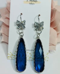 Image 2 of Rhinestone Bow w Navy Blue Drop Earrings