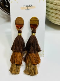Image 3 of Caramel Tiered Tassel Drop Earrings