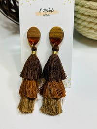 Image 4 of Caramel Tiered Tassel Drop Earrings