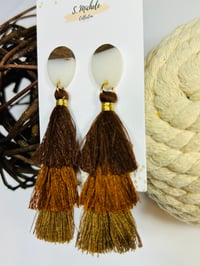 Image 3 of Caramel Creme Tiered Tassel Drop Earrings