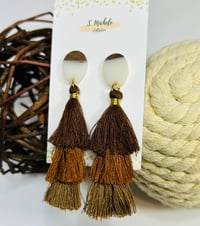Image 2 of Caramel Creme Tiered Tassel Drop Earrings