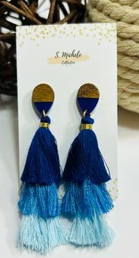 Image 2 of Navy Tiered Tassel Drop Earrings