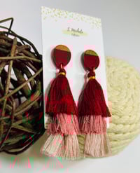 Image 1 of Wine Tiered Tassel Drop Earrings