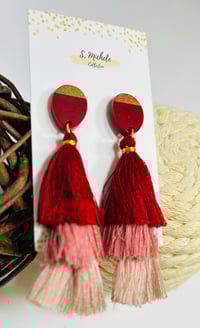 Image 2 of Wine Tiered Tassel Drop Earrings