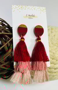 Image 3 of Wine Tiered Tassel Drop Earrings