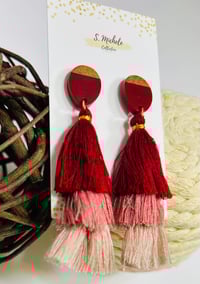 Image 4 of Wine Tiered Tassel Drop Earrings