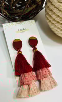 Image 5 of Wine Tiered Tassel Drop Earrings