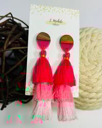 Image 1 of Pink Tiered Tassel Drop Earrings
