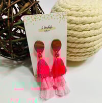 Image 3 of Pink Tiered Tassel Drop Earrings