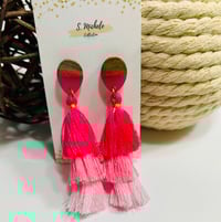 Image 4 of Pink Tiered Tassel Drop Earrings