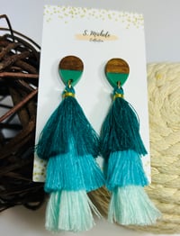 Image 1 of Turquoise Tiered Tassel Drop Earrings