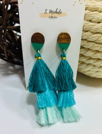 Image 2 of Turquoise Tiered Tassel Drop Earrings