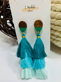 Image 3 of Turquoise Tiered Tassel Drop Earrings