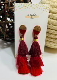 Image 1 of Cherry Red Tiered Tassel Drop Earrings
