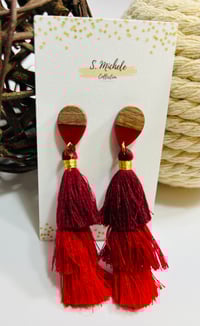Image 2 of Cherry Red Tiered Tassel Drop Earrings