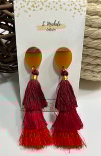 Image 1 of Caramel Red Tiered Tassel Drop Earrings