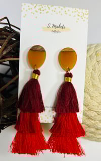Image 2 of Caramel Red Tiered Tassel Drop Earrings