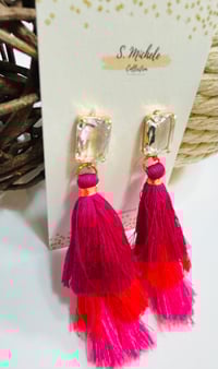 Image 2 of Crystal Gem Tiered Tassel Drop Earrings