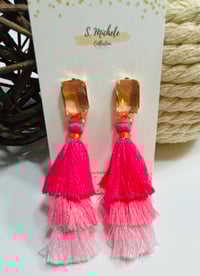 Image 1 of Rose Gold Gem Tiered Tassel Drop Earrings
