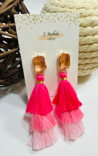 Image 2 of Rose Gold Gem Tiered Tassel Drop Earrings
