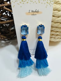 Image 2 of Navy Blue Gem Tiered Tassel Drop Earrings