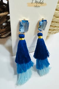 Image 3 of Navy Blue Gem Tiered Tassel Drop Earrings