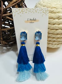 Image 1 of Navy Blue Gem Tiered Tassel Drop Earrings