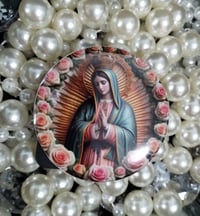 Image 1 of Our Lady of Guadalupe- pink roses pin button