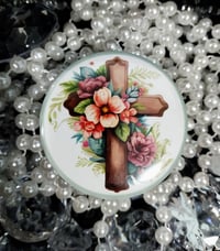 Image 1 of Floral Cross Pin Button