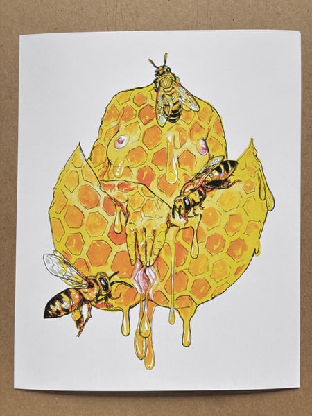 Image of Honeycomb 3 bees - 8”x10” laserprint