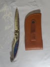 Hand Forged Damascus Folding Knife Pakkawood Handle Leather Sheath