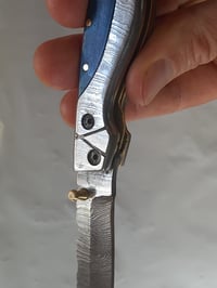 Image 3 of Hand Forged Damascus Folding Knife Pakkawood Handle Leather Sheath