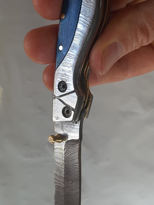 Hand Forged Damascus Folding Knife Pakkawood Handle Leather Sheath