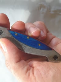 Image 6 of Hand Forged Damascus Folding Knife Pakkawood Handle Leather Sheath