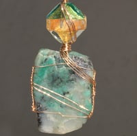 Image 2 of Emerald Slab 14k Gold Filled Pendant with Venetian Glass Bead