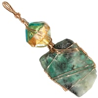 Image 1 of Emerald Slab 14k Gold Filled Pendant with Venetian Glass Bead