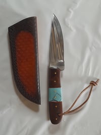 Image 1 of Handmade Fixed Knife J2 Steel Decorated Leather Sheath Wood Resin Handle