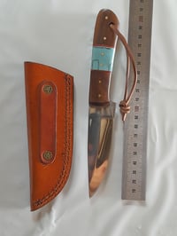 Image 3 of Handmade Fixed Knife J2 Steel Decorated Leather Sheath Wood Resin Handle