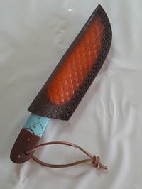 Image 4 of Handmade Fixed Knife J2 Steel Decorated Leather Sheath Wood Resin Handle