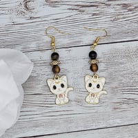 Image 2 of White Lunar Cat Earrings 