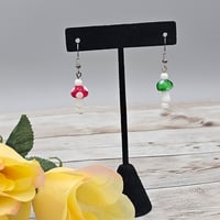 Image 1 of Red and Green Mushroom Earrings 