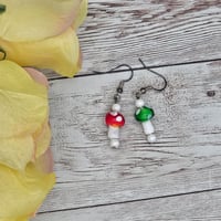 Image 2 of Red and Green Mushroom Earrings 