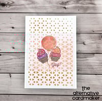 Birthday Card - Orange Balloon and Cupcakes