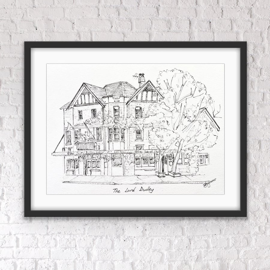 Image of House Portrait- Line Drawing Black and White 